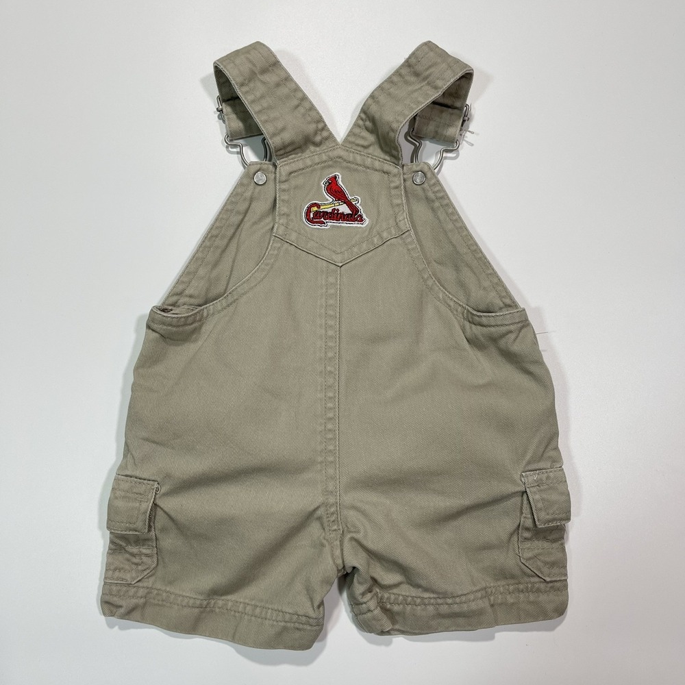 Vintage Cardinals MLB Embroidered Cargo Khaki Baby Toddler Overalls 3/6 Months - Picture 2 of 6